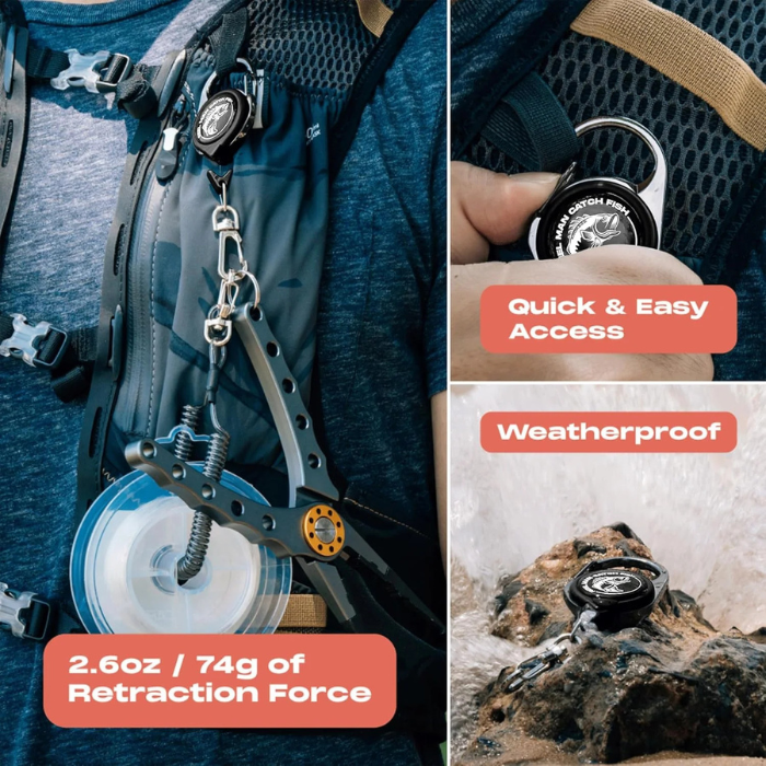 Hook-Eze Fishing Zinger Retractor – Durable Clip-On Retractable Lanyard for Anglers, Keeps Tools Secure & Accessible – Rust-Resistant Gear Holder for Freshwater & Saltwater Fishing