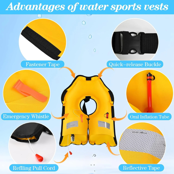 Adult Automatic Inflatable Kayak Vest PFD, Water Sports Vest for Boating Fishing Kayaking SUP Paddleboarding（fit Weight Below 330 lbs）