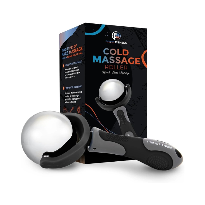 Black Cold Massage Roller Ball with Handle – Reusable Stainless Steel Cryotherapy Roller for Hot & Cold Tissue Relief, Deep Tissue Trigger-Point Therapy