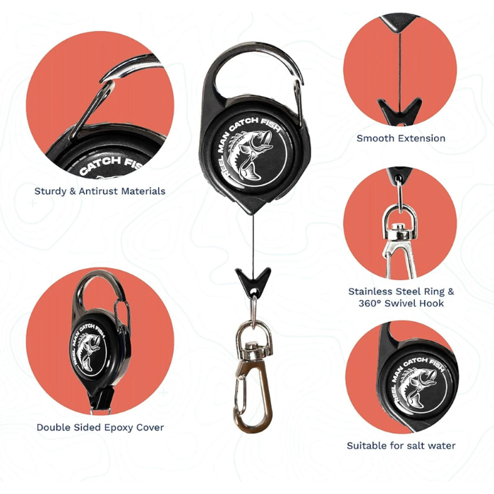 Hook-Eze Fishing Zinger Retractor – Durable Clip-On Retractable Lanyard for Anglers, Keeps Tools Secure & Accessible – Rust-Resistant Gear Holder for Freshwater & Saltwater Fishing