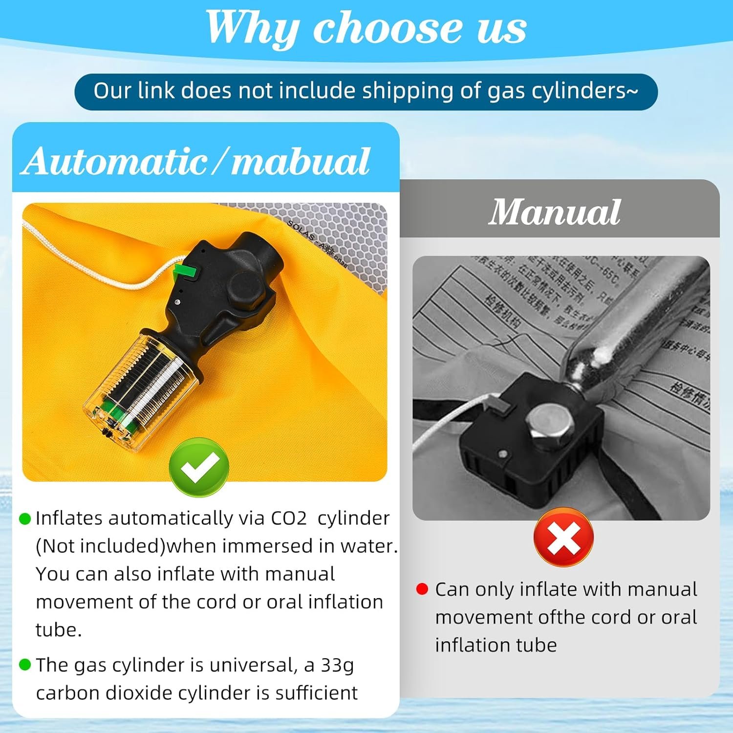 Adult Automatic Inflatable Kayak Vest PFD, Water Sports Vest for Boating Fishing Kayaking SUP Paddleboarding(fit Weight Below 330 lbs)