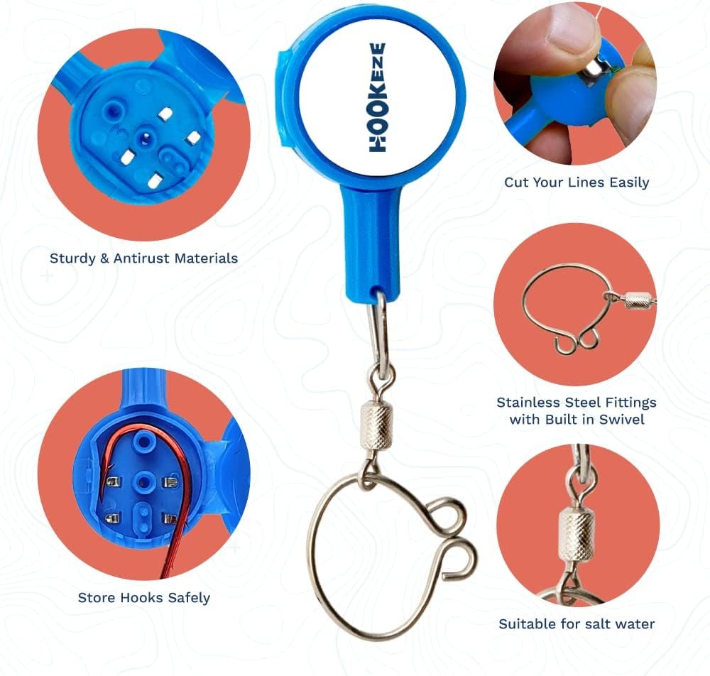 Hook-Eze Fishing Knot Tying Tool – Multi-Function Hook Cover, Line Cutter & Hook Remover for Safe, Mess-Free Rigging