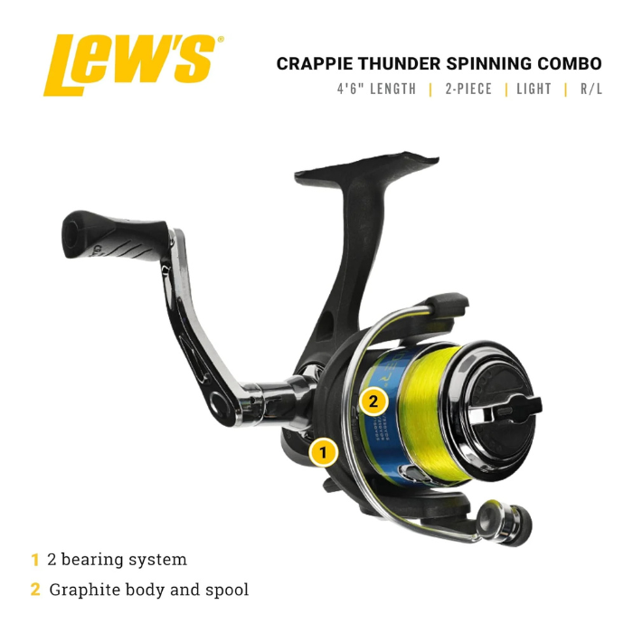 Lew’s Crappie Thunder Spinning Reel – Lightweight Size Spinning Reel with Smooth Multi-Bearing System, Strong Drag & Durable Graphite Body – Ideal for Crappie, Panfish & Trout