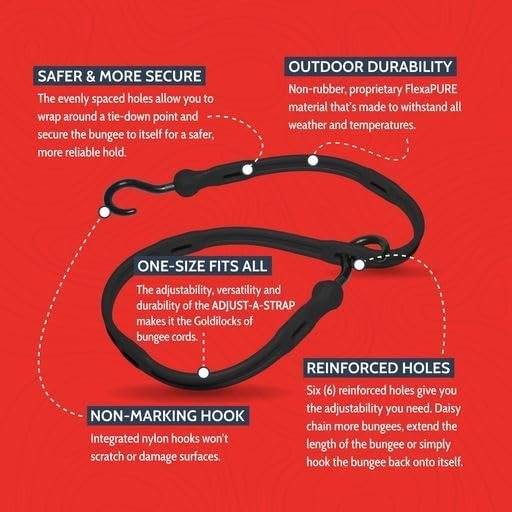 The Perfect Bungee 36” Adjust-A-Strap Rubber-Free Poly Bungee w Slotted Holes to Adjust Size