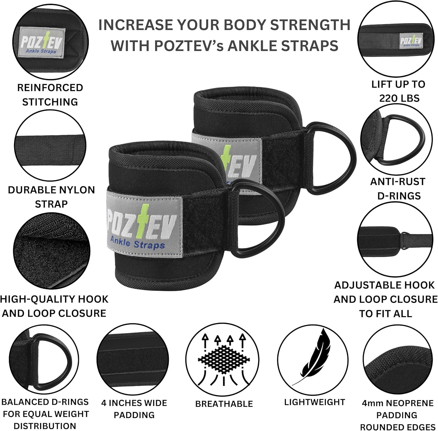 Ankle Straps for Cable Machine (PAIR) – Adjustable Padded Cuff Leg Straps Attachment, Ideal for Glute Workouts Leg Training Kickbacks