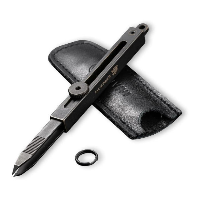 CIVIVI Precision Tweezers for Splinters, Retractable Keychain Tweezers for Men Women EDC Carry, Tac-N-Tweeze Tweezers with Leather Sheath