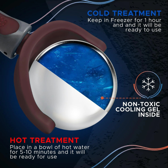 Maroon Cold Massage Roller Ball with Handle – Reusable Stainless Steel Cryotherapy Roller for Hot & Cold Tissue Relief, Deep Tissue Trigger-Point Therapy