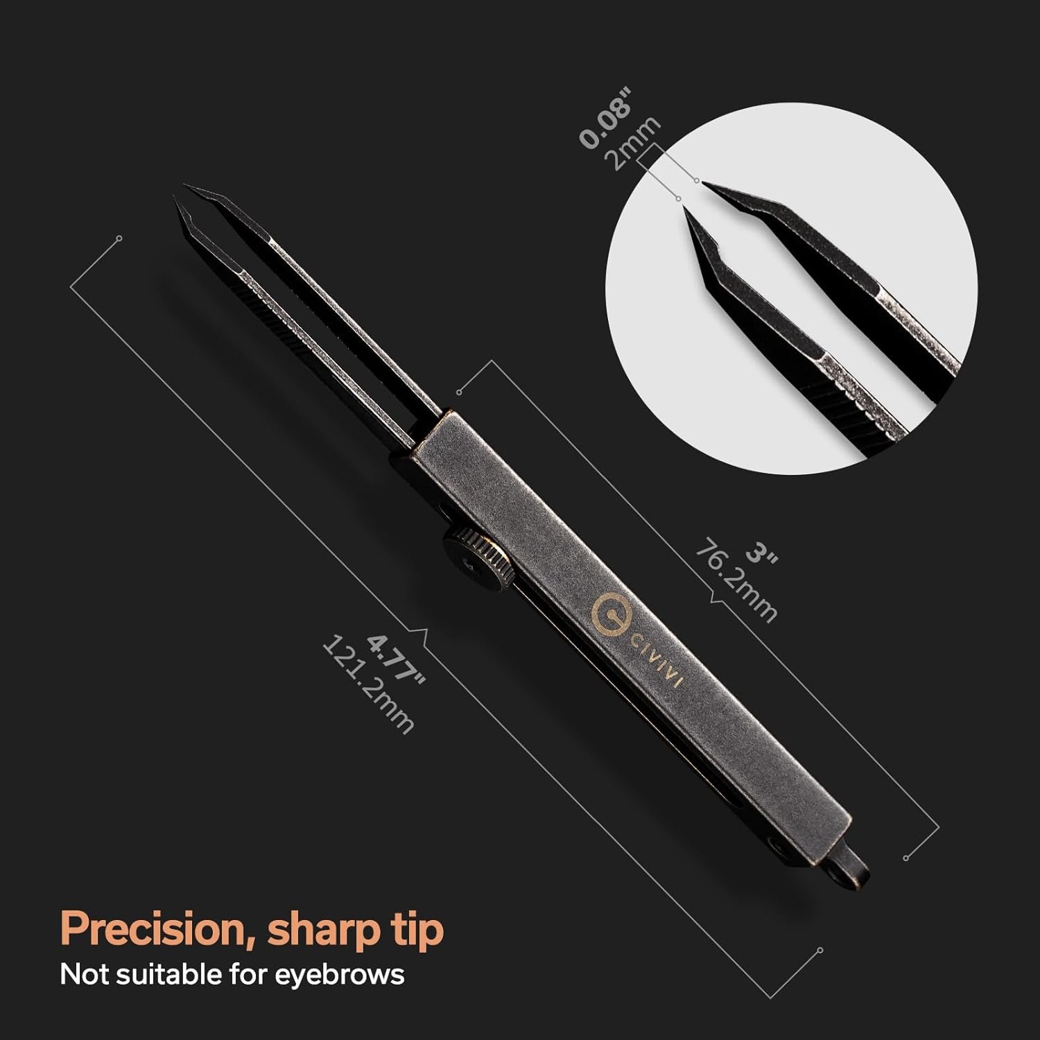 CIVIVI Precision Tweezers for Splinters, Retractable Keychain Tweezers for Men Women EDC Carry, Tac-N-Tweeze Tweezers with Leather Sheath