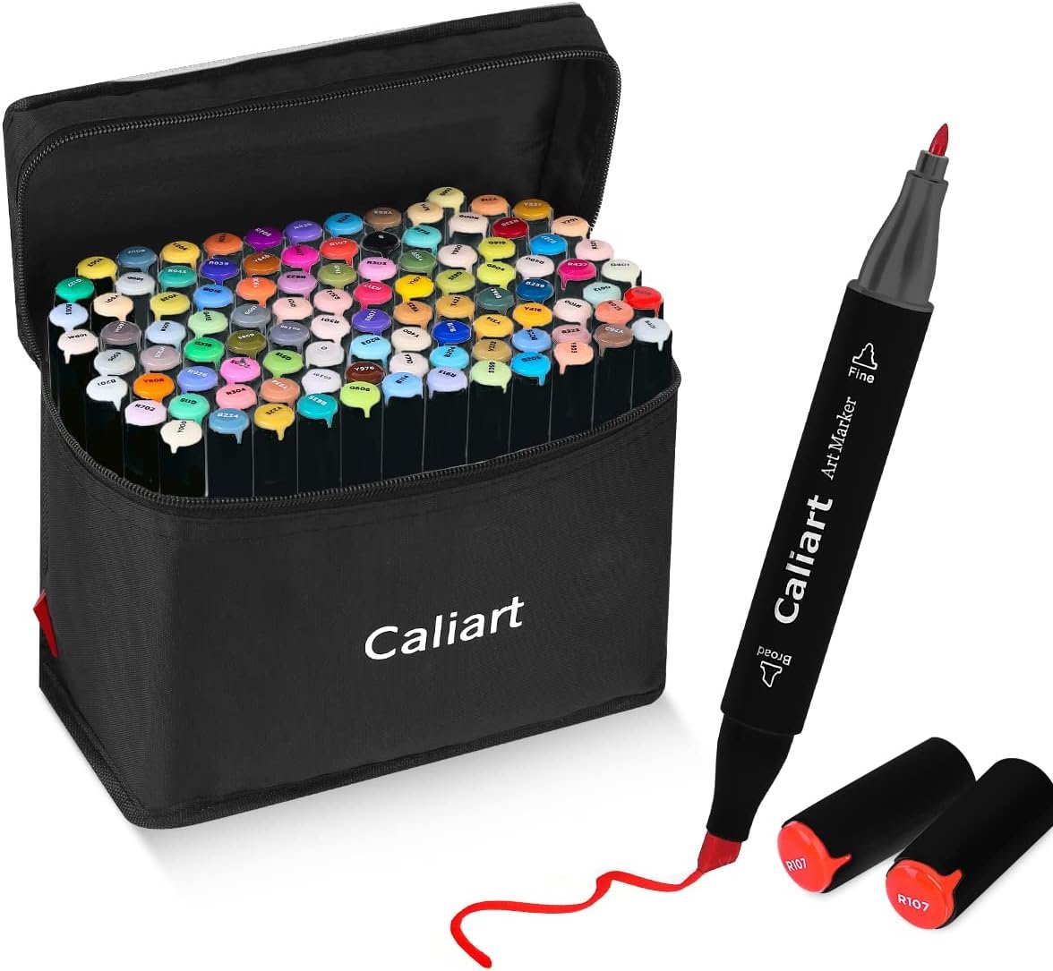 Caliart Permanent Markers Set – 40 Dual-Tip Coloring Markers for Sketching, Illustration, Journaling & Outdoor Creative Use