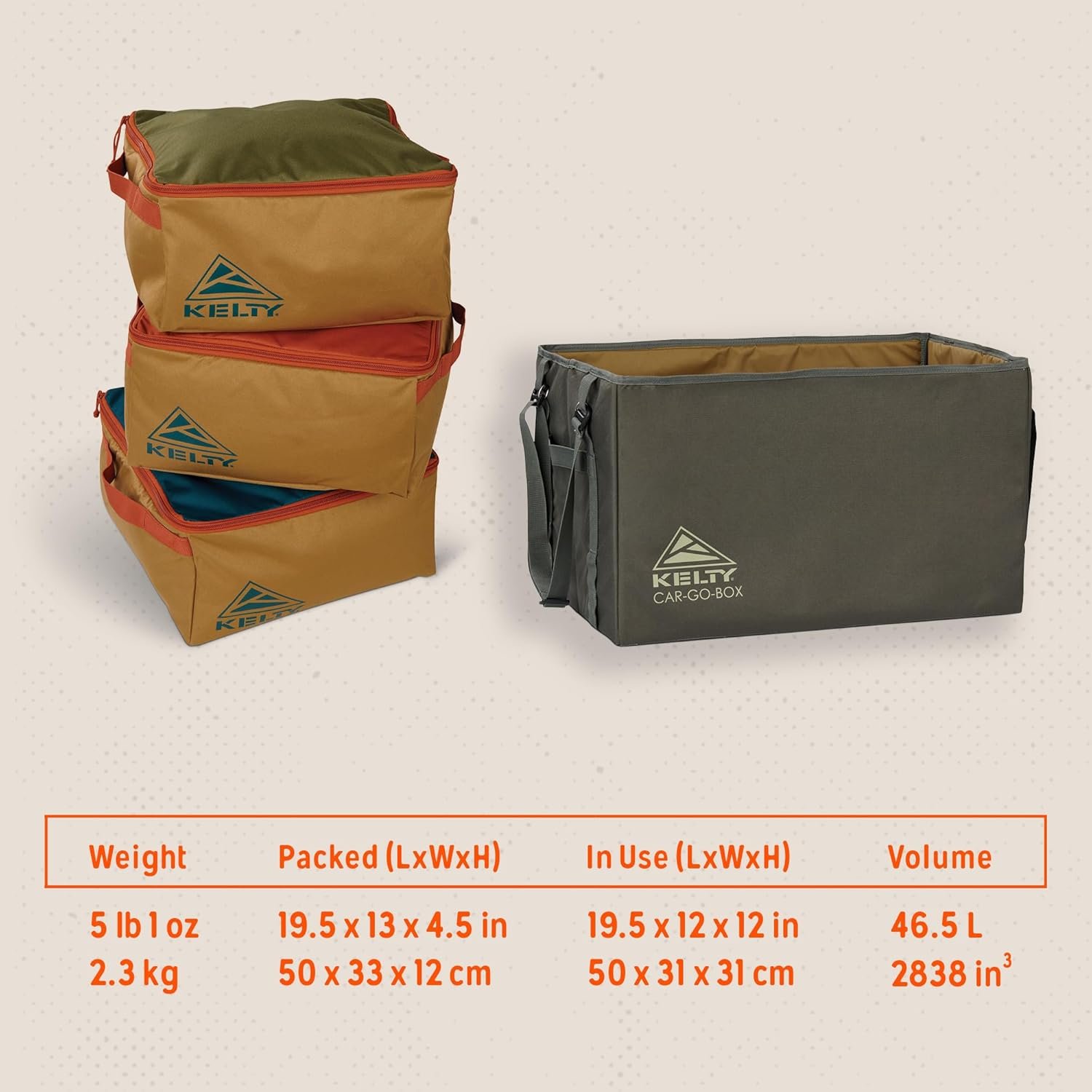 Description for Kelty Car-Go Box – Collapsible Storage Organizer with Dual Compartments, Sturdy Handles & Folding Design – Portable Gear Box for Camping, Road Trips, Tailgating & Everyday Car Storage