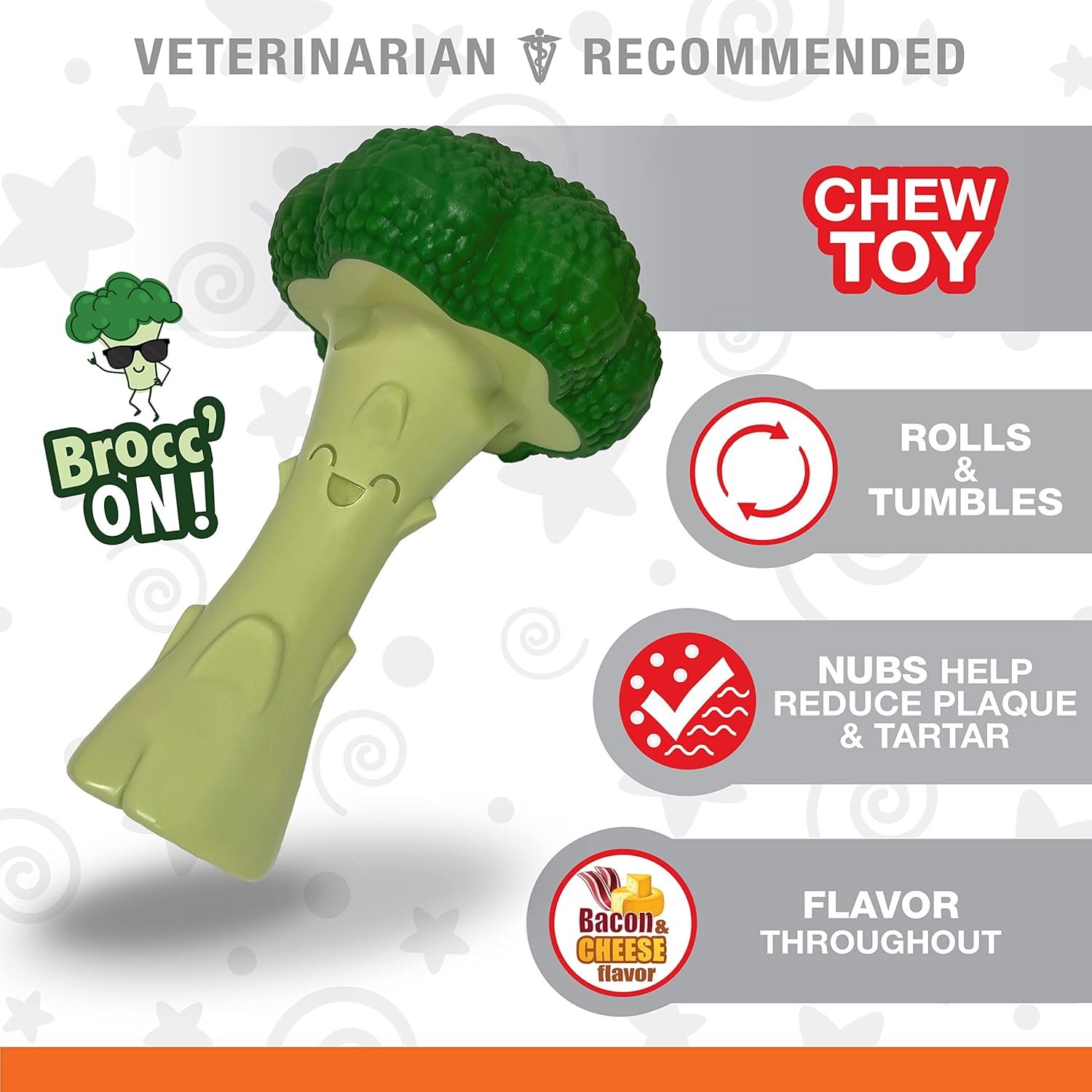Description for Nylabone Broccoli Power Chew Toy for Dogs, Dog Toys for Aggressive Chewers, Bacon & Cheese Flavor, Large Dogs - Up to 50 lbs