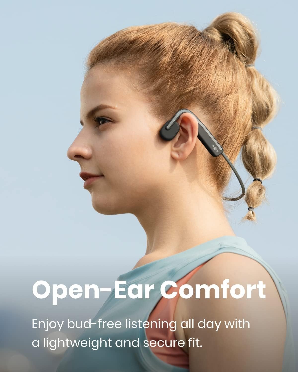 Description for SHOKZ OpenMove - Open-Ear Bluetooth Sport Headphones, Bone Conduction Wireless Earphones, Sweatproof for Running and Workouts, with Sticker Pack, Grey