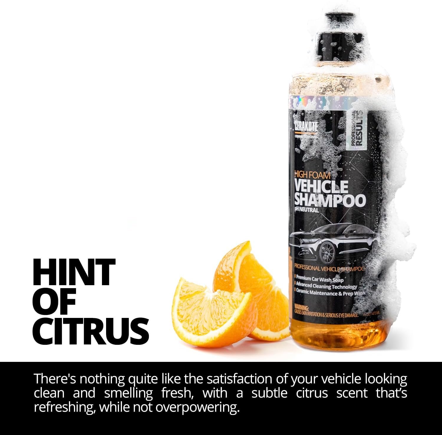 Description for CERAKOTE High Foam Vehicle Shampoo (32 oz. Bottle) - pH Neutral Premium Car Wash Soap - Ceramic Coating Prep and Maintenance - Citrus Scent - Maximum Suds