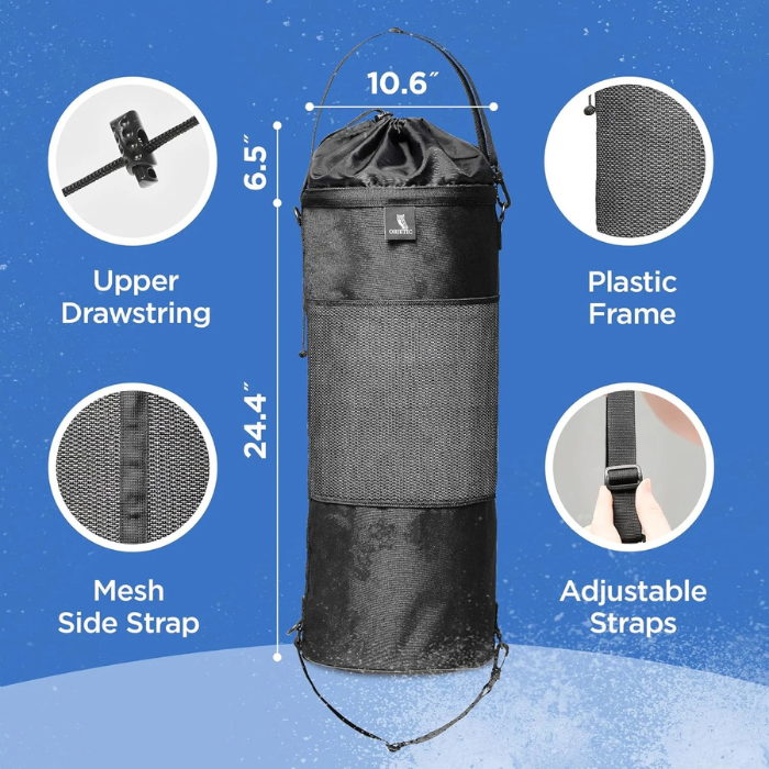 Boat Trash Can 10-13 Gal Leakproof Collapsible Mesh Sack - Portable Multipurpose Bag for Kayaks, Campers, RVs and Pontoon Boat Accessories