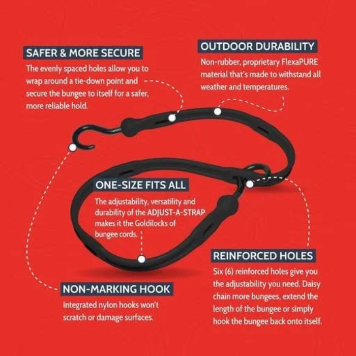 The Perfect Bungee 36” Adjust-A-Strap Rubber-Free Poly Bungee w Slotted Holes to Adjust Size