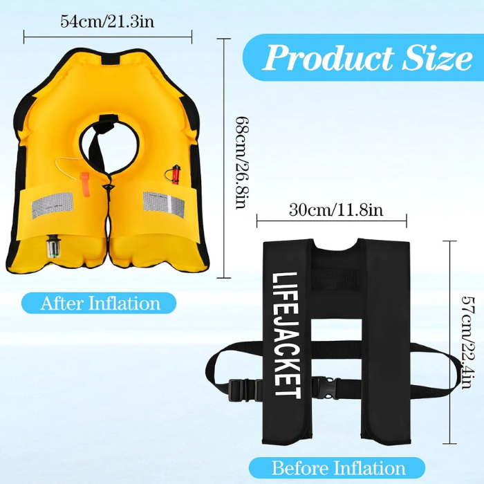 Adult Automatic Inflatable Kayak Vest PFD, Water Sports Vest for Boating Fishing Kayaking SUP Paddleboarding（fit Weight Below 330 lbs）