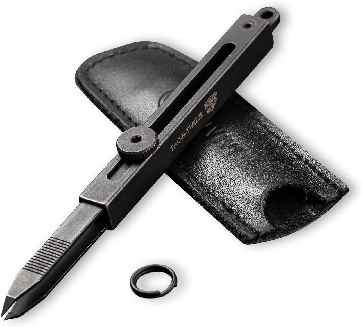 CIVIVI Precision Tweezers for Splinters, Retractable Keychain Tweezers for Men Women EDC Carry, Tac-N-Tweeze Tweezers with Leather Sheath