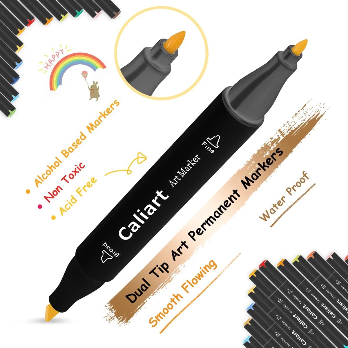 Caliart Permanent Markers Set – 40 Dual-Tip Coloring Markers for Sketching, Illustration, Journaling & Outdoor Creative Use