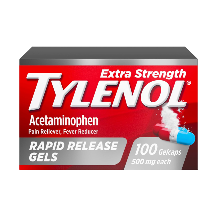 Tylenol Extra Strength Acetaminophen Rapid Release Gels, Pain Reliever & Fever Reducer, Gelcaps with Laser-Drilled Holes for Fast Release, Gentle on Stomach, 500 mg Per Gelcap, 100 Count OTC Medicine