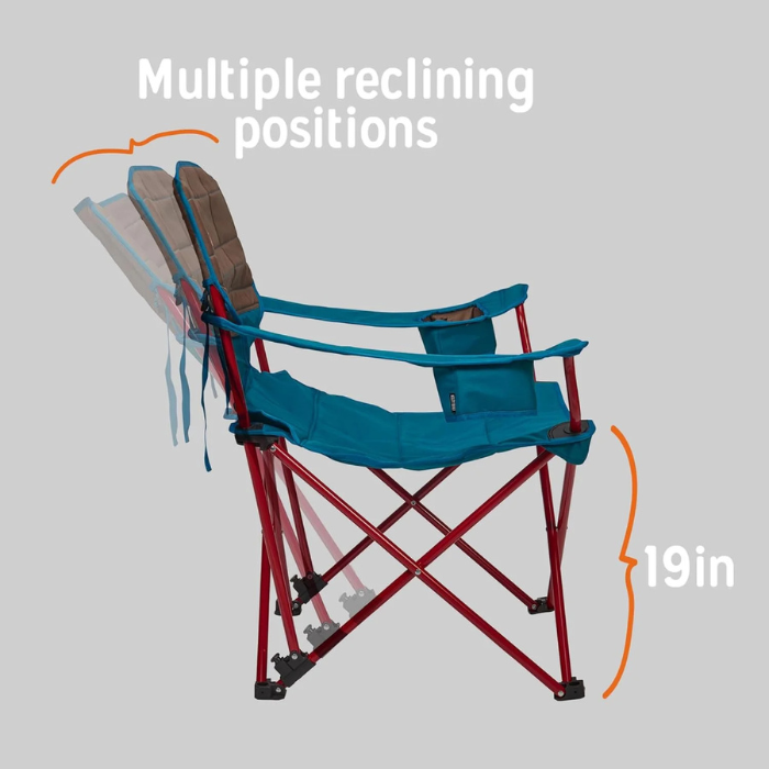 Kelty Deluxe Reclining Lounge Chair – Heavy-Duty Folding Camp Chair with Adjustable Recline, Padded Armrests & Cup Holders – Portable Comfort for Camping, Tailgating & Outdoor Events