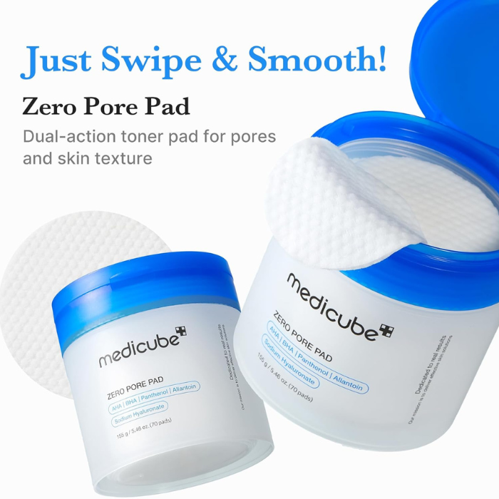 Medicube Zero Pore Pads 2.0, Dual-Textured Facial Toner Pads for Exfoliation and Pore Care with 4.5% AHA Lactic Acid & 0.45% BHA Salicylic Acid, Ideal for All Skin Types, Korean Skin Care