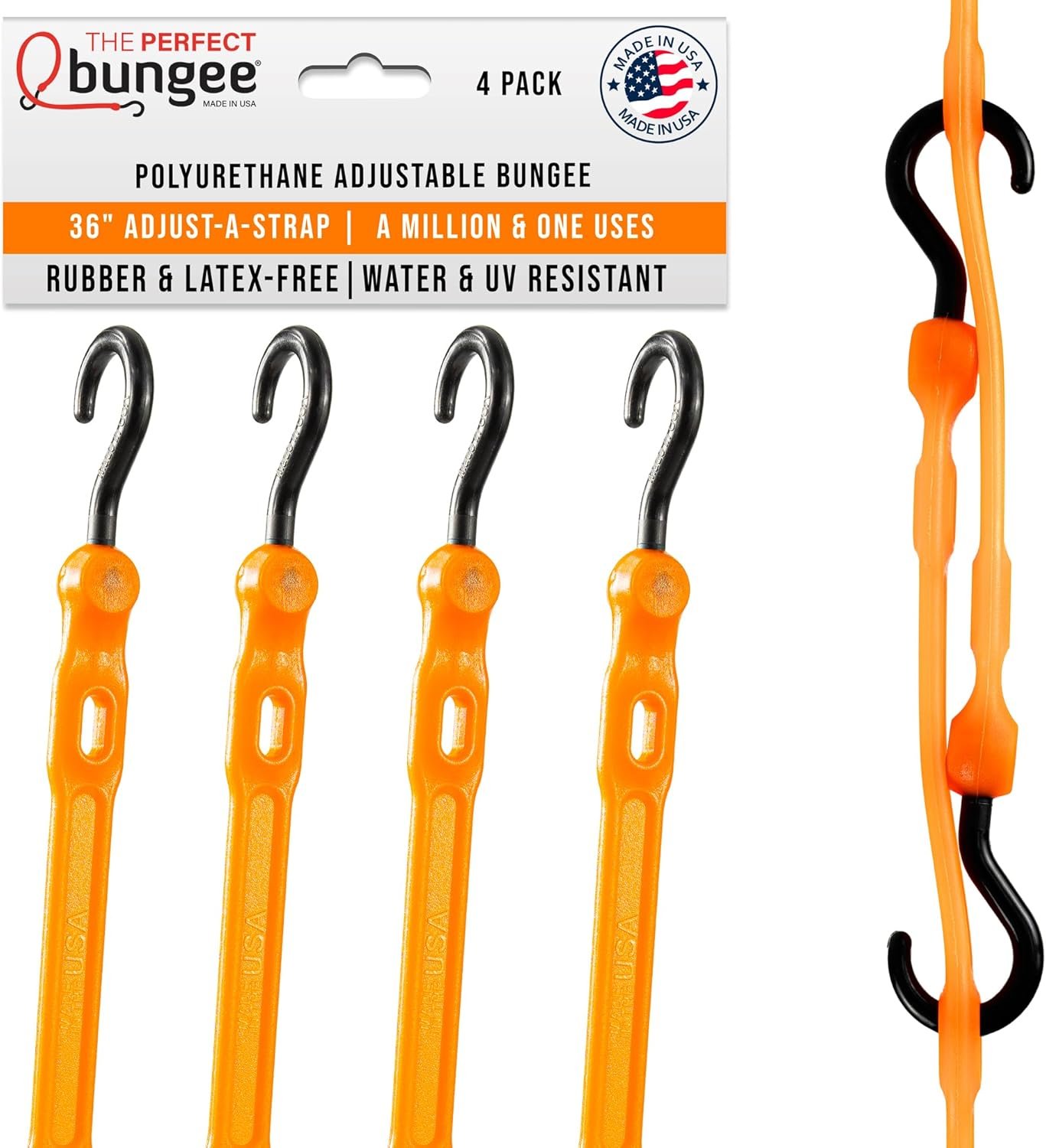 The Perfect Bungee 36” Adjust-A-Strap Rubber-Free Poly Bungee w Slotted Holes to Adjust Size