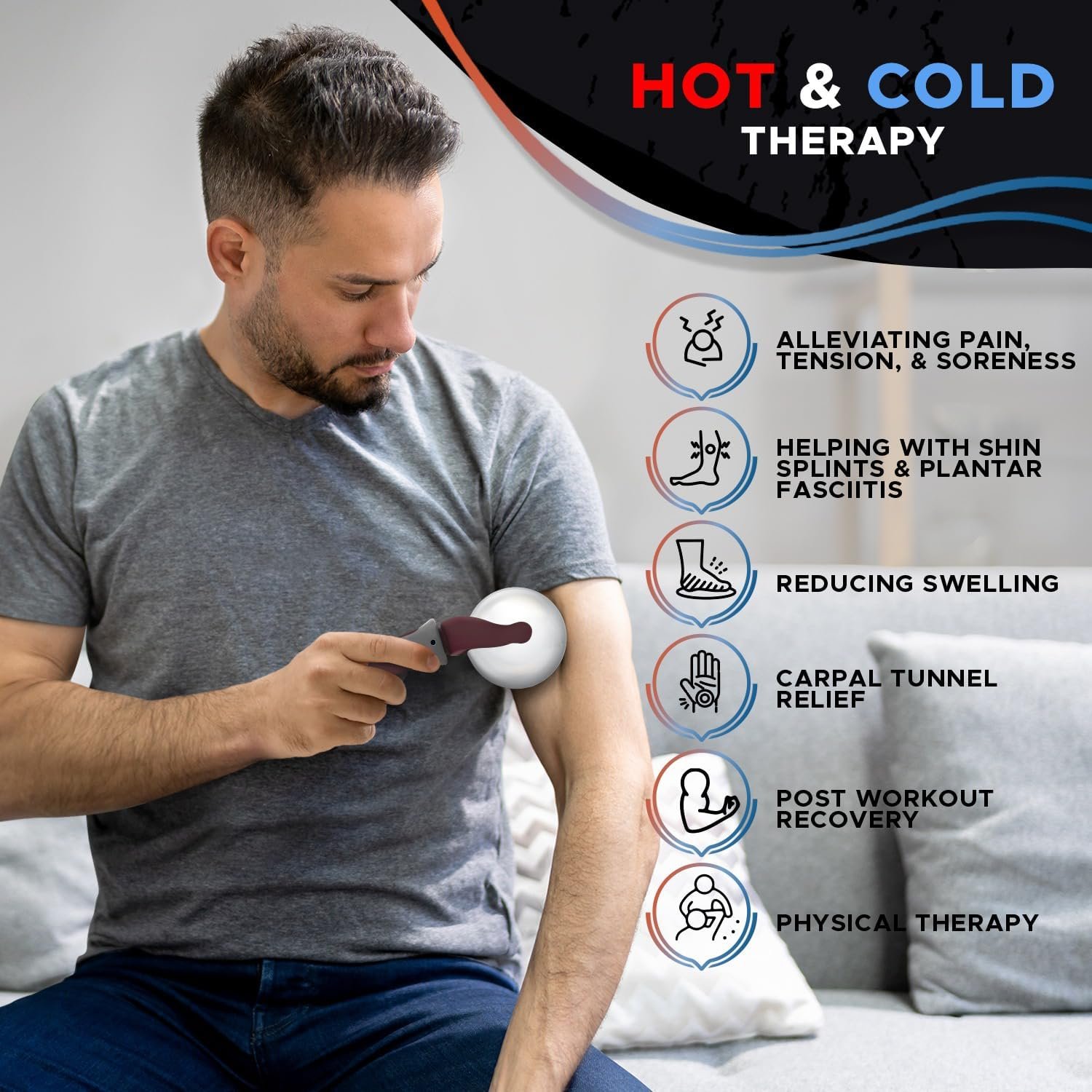 Maroon Cold Massage Roller Ball with Handle – Reusable Stainless Steel Cryotherapy Roller for Hot & Cold Tissue Relief, Deep Tissue Trigger-Point Therapy