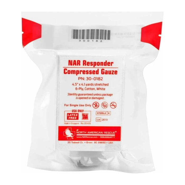 North American Rescue Individual Aid Kit Compact First Aid with Compressed Gauze, Petrolatum Gauze, ETD, Gloves, Surgical Tape